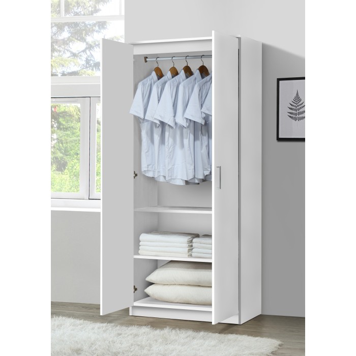 Armoire\Garde robe PONIS, 2 portes, contemporaine blanche et poignées grises.