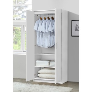 Armoire\Garde robe PONIS, 2 portes, contemporaine blanche et poignées grises.