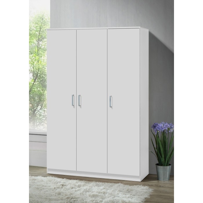 Armoire\Garde robe BURDUR, 3 portes, contemporaine blanche et poignées grises.