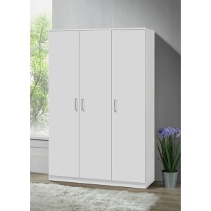 Armoire\Garde robe BURDUR, 3 portes, contemporaine blanche et poignées grises.