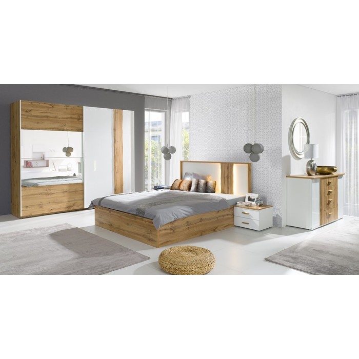 Lot de deux tables de chevet design pour votre chambre à coucher, collection WOOD. Coloris chêne et blanc alpin