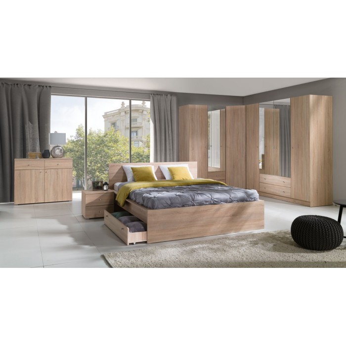 Commode chambre MAXIM. Coloris chêne clair. 2 portes et 2 tiroirs.