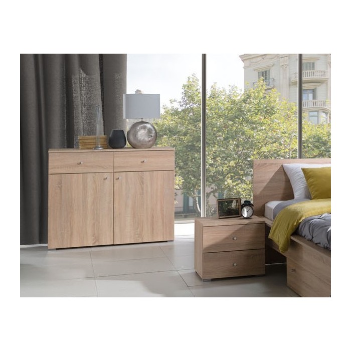 Commode chambre MAXIM. Coloris chêne clair. 2 portes et 2 tiroirs.