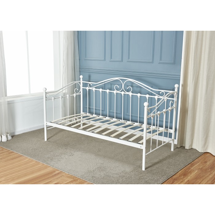 Lit design blanc AMELIE 90x200 cm une place, avec sommier, pour une chambre adulte ou ado.