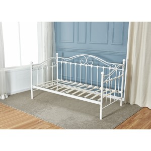 Lit design blanc AMELIE 90x200 cm une place, avec sommier, pour une chambre adulte ou ado.
