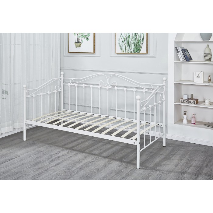 Lit design blanc AMELIE 90x200 cm une place, avec sommier, pour une chambre adulte ou ado.