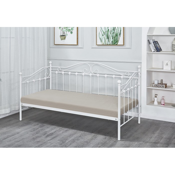 Lit design blanc AMELIE 90x200 cm une place, avec sommier, pour une chambre adulte ou ado.