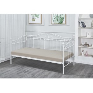 Lit design blanc AMELIE 90x200 cm une place, avec sommier, pour une chambre adulte ou ado.
