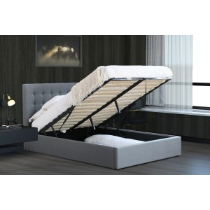 Lit design gris LUXAR 140cm deux places, avec sommier, pour une chambre adulte ou ado.