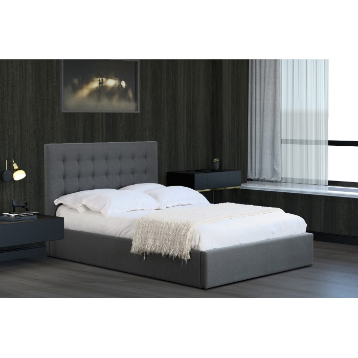 Lit design gris LUXAR 140cm deux places, avec sommier, pour une chambre adulte ou ado.