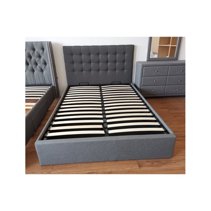 Lit design gris LUXAR 140cm deux places, avec sommier, pour une chambre adulte ou ado.