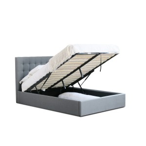 Lit design gris LUXAR 140cm deux places, avec sommier, pour une chambre adulte ou ado.