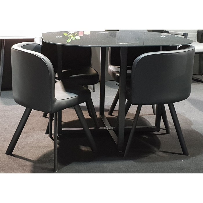 Ensemble CANNES table + 4 chaises noir. Idéal pour cuisine ou salle à manger.