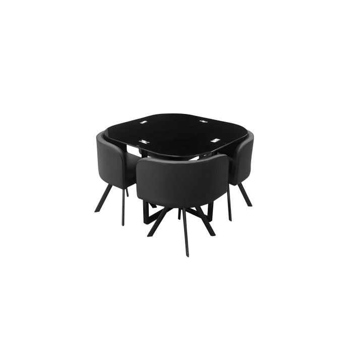 Ensemble CANNES table + 4 chaises noir. Idéal pour cuisine ou salle à manger.