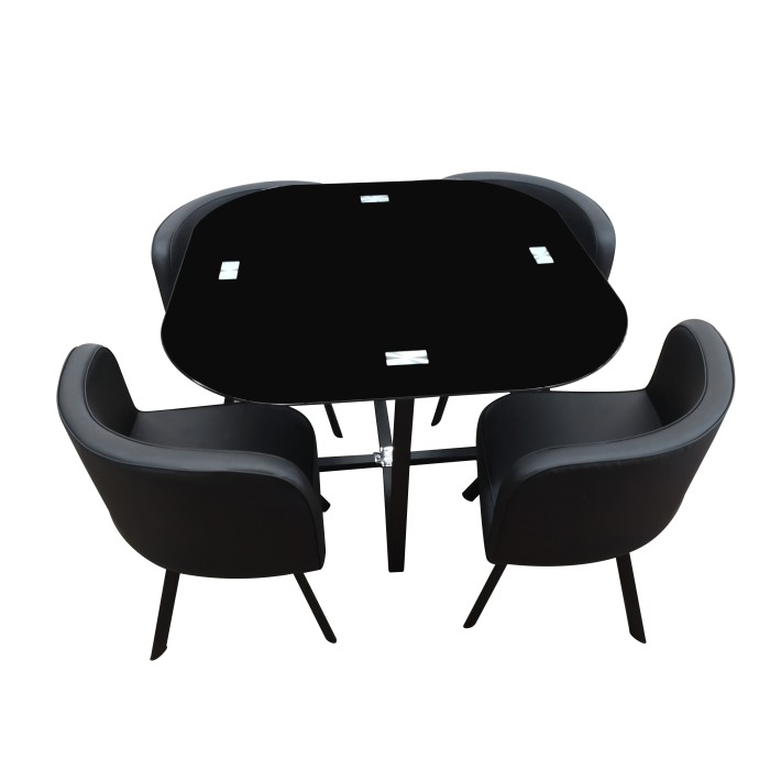 Ensemble CANNES table + 4 chaises noir. Idéal pour cuisine ou salle à manger.