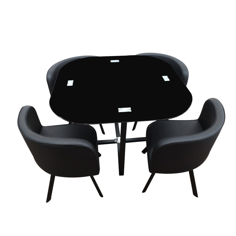 Ensemble CANNES table + 4 chaises noir. Idéal pour cuisine ou salle à manger.