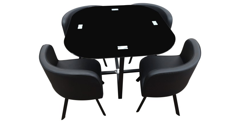Ensemble CANNES table + 4 chaises noir. Idéal pour cuisine ou salle à manger.