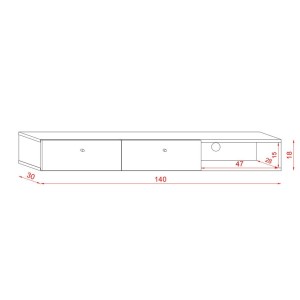 Console murale design RULIA, 140 cm, 2 tiroirs et 1 niche. Coloris chêne et blanc