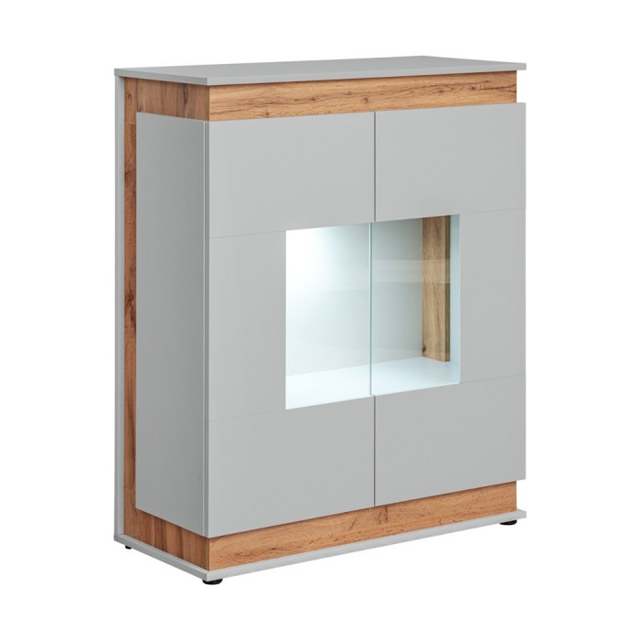 Vaisselier, bibliothèque, vitrine MUNICH modèle bas + LED. Meuble design idéal pour votre salle à manger