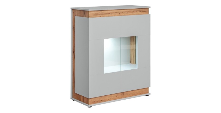 Vaisselier, bibliothèque, vitrine MUNICH modèle bas + LED. Meuble design idéal pour votre salle à manger