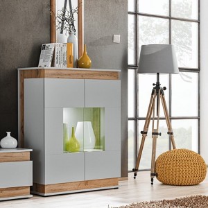 Vaisselier, bibliothèque, vitrine MUNICH modèle bas + LED. Meuble design idéal pour votre salle à manger