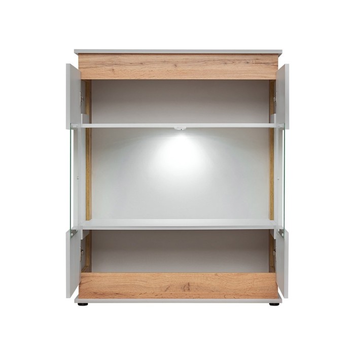 Vaisselier, bibliothèque, vitrine MUNICH modèle bas + LED. Meuble design idéal pour votre salle à manger