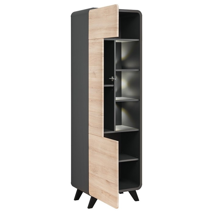 Vitrine haute avec LED collection OASIS. Coloris gris et bois. Meuble design idéal pour votre salle à manger