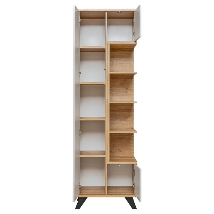 Vitrine haute collection CORDOBA. Coloris gris perle et bois. Meuble design.