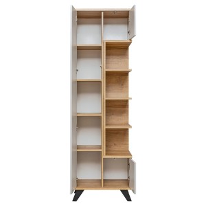 Vitrine haute collection CORDOBA. Coloris gris perle et bois. Meuble design.