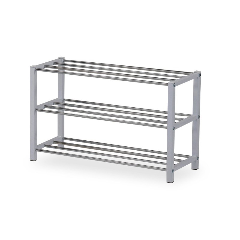 Meuble à chaussures pour votre entrée SAMMY, métal chromé et métal teinté blanc