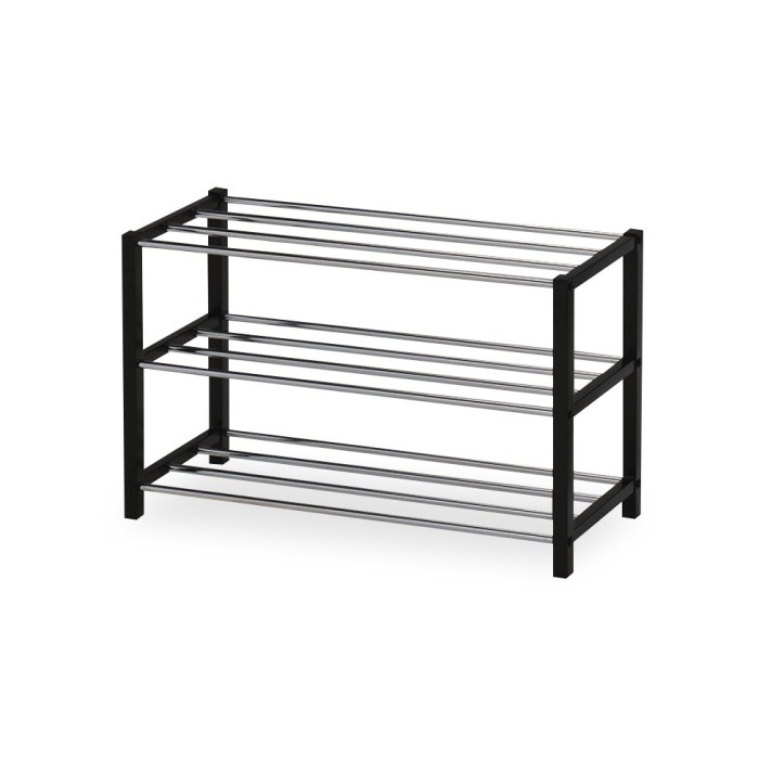 Meuble à chaussures pour votre entrée SAMMY, métal chromé et métal teinté noir