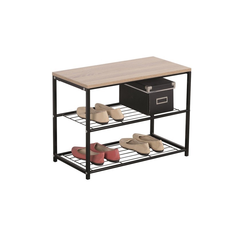 Meuble à chaussures pour votre entrée ROBBY2, 2 niveaux, métal noir et plateau coloris bois