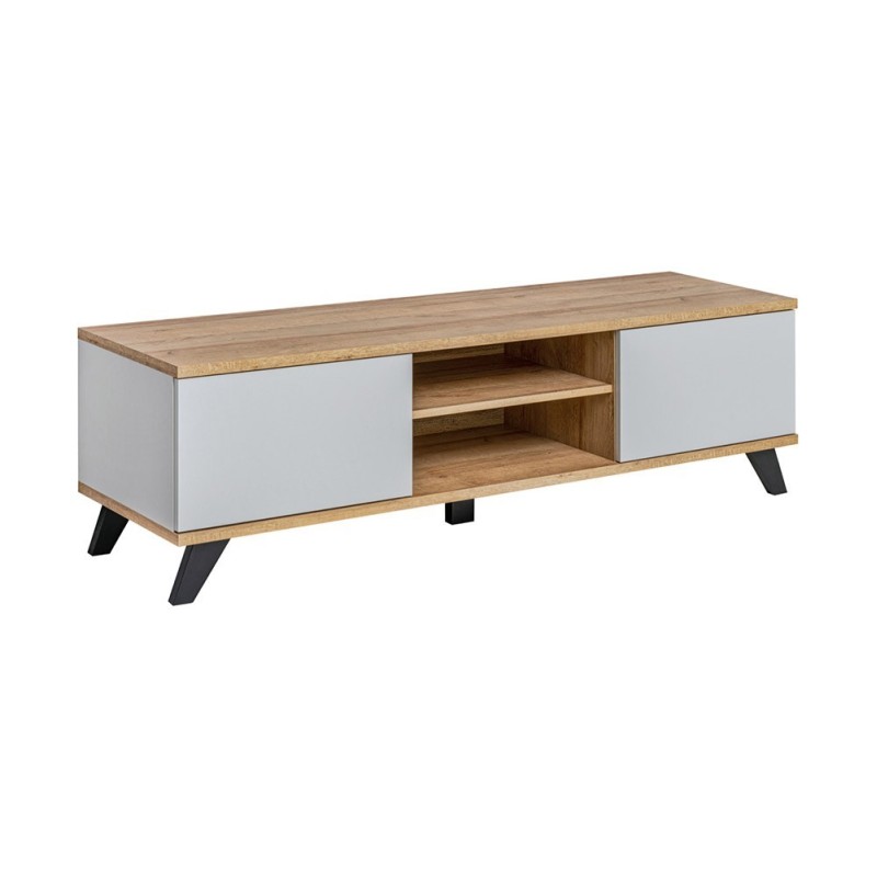 Meuble TV 160 Collection CORDOBA. 2 niches et 2 tiroirs. Coloris chêne et gris. Style design.