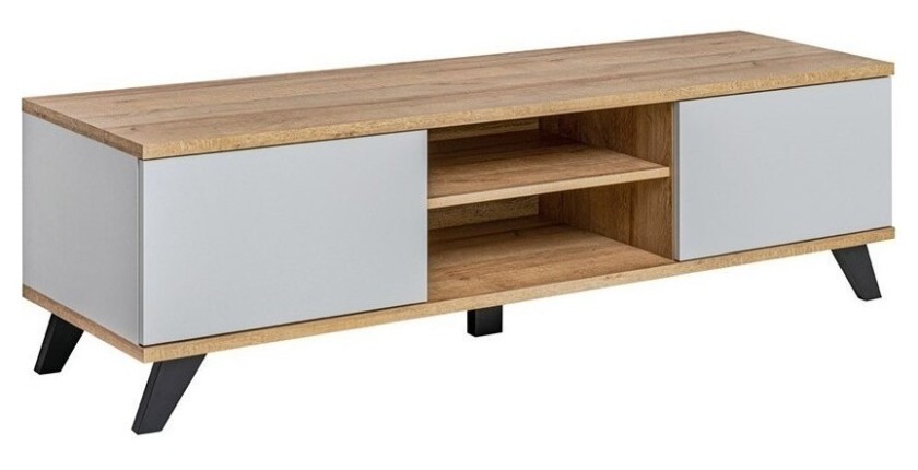 Meuble TV 160 Collection CORDOBA. 2 niches et 2 tiroirs. Coloris chêne et gris. Style design.