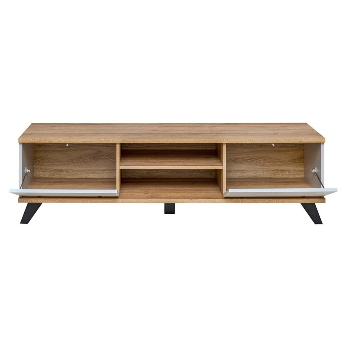 Meuble TV 160 Collection CORDOBA. 2 niches et 2 tiroirs. Coloris chêne et gris. Style design.
