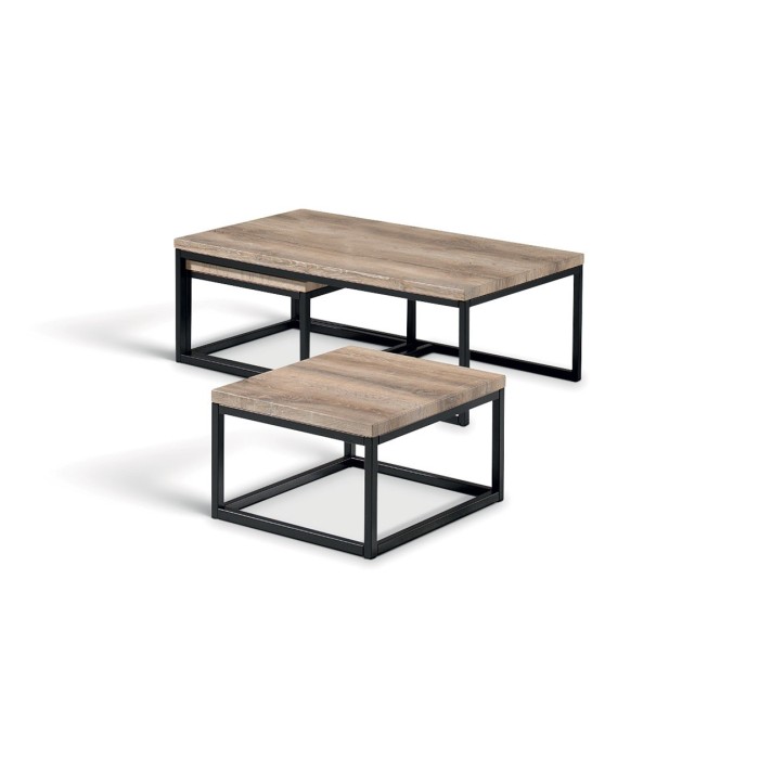 Table d'appoint style industriel HELLINGTON effet vieux chêne - Table basse - Ensemble 3 pièces