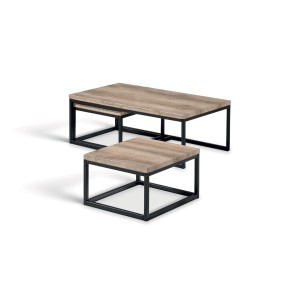 Table d'appoint style industriel HELLINGTON effet vieux chêne - Table basse - Ensemble 3 pièces