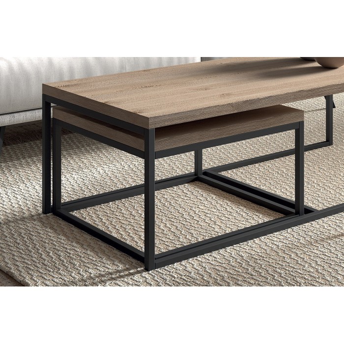 Table d'appoint style industriel HELLINGTON effet vieux chêne - Table basse - Ensemble 3 pièces