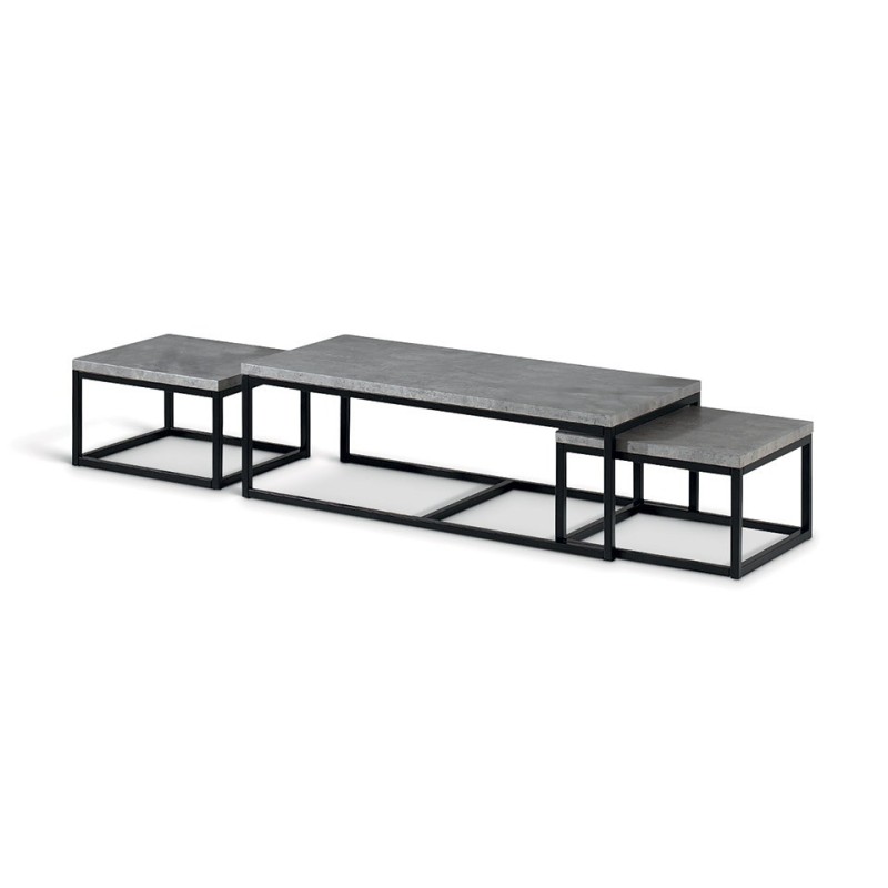 Table d'appoint style industriel HELLINGTON effet béton - Table basse - Ensemble 3 pièces