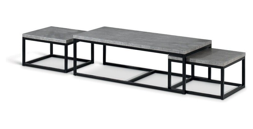Table d'appoint style industriel HELLINGTON effet béton - Table basse - Ensemble 3 pièces