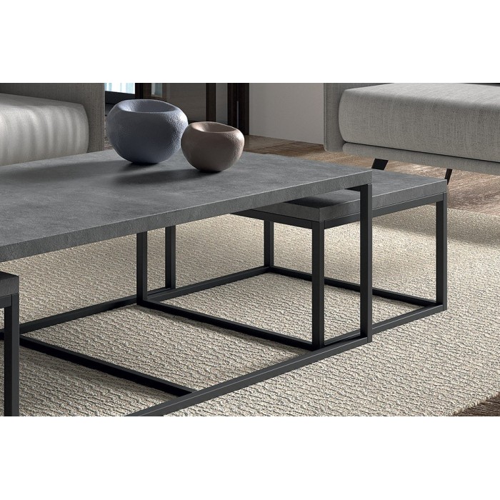 Table d'appoint style industriel HELLINGTON effet béton - Table basse - Ensemble 3 pièces