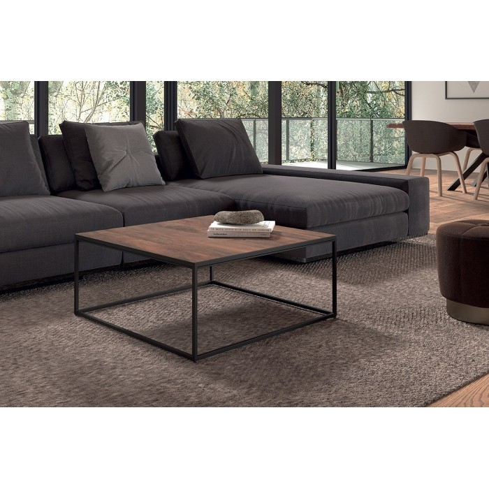 Table Basse carré GOA en bois massif (80x80cm). Meuble style industriel