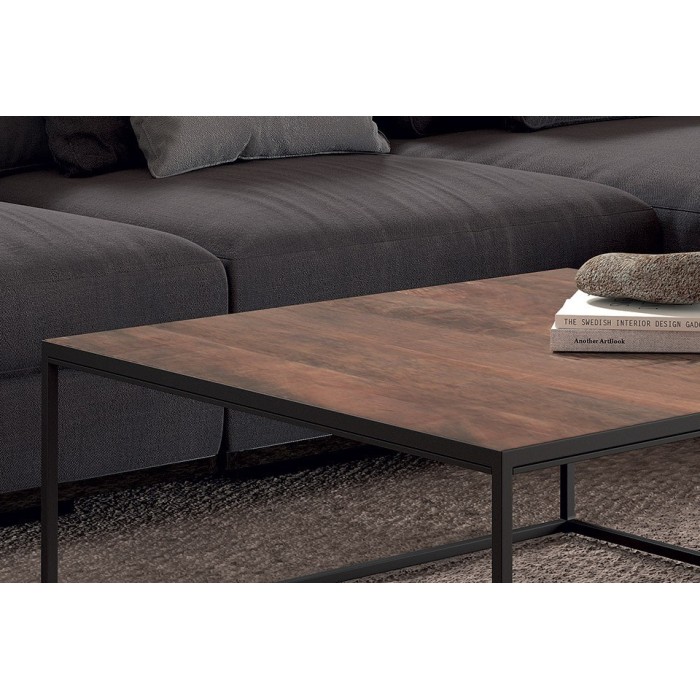 Table Basse carré GOA en bois massif (80x80cm). Meuble style industriel