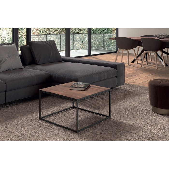 Table Basse carré GOA en bois massif 60x60cm. Meuble style industriel