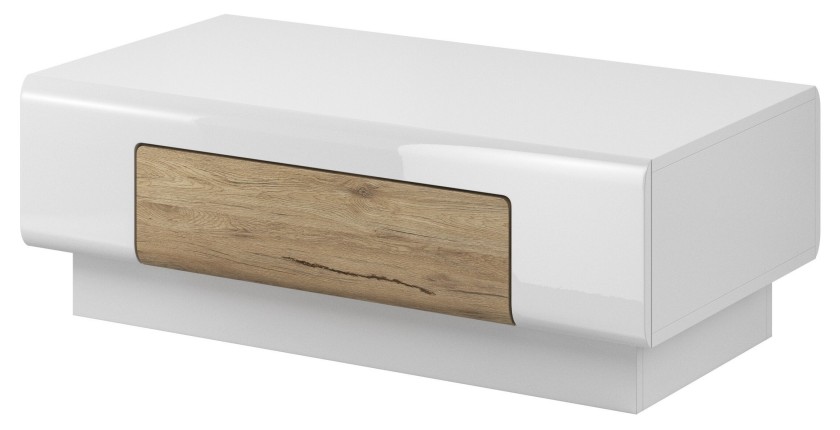 Table basse collection OHIO. Meuble type CONTEMPORAIN coloris blanc et chêne.