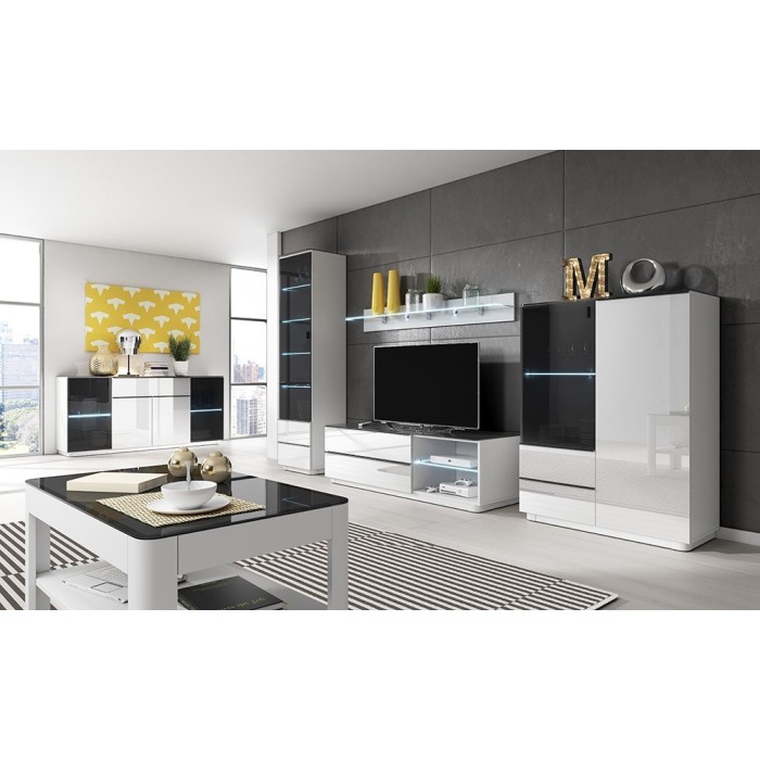 Table basse collection TONGA. Meuble type DESIGN coloris blanc plateau en verre fumé noir.