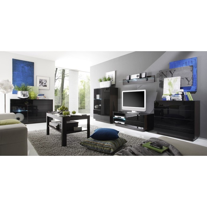 Table basse collection TONGA. Meuble type DESIGN coloris Wenge  plateau en verre fumé noir.