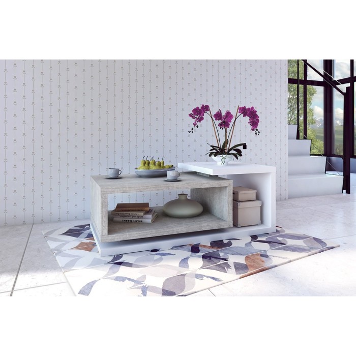 Table basse design collection BERGAME. Coloris blanc et gris. Style design