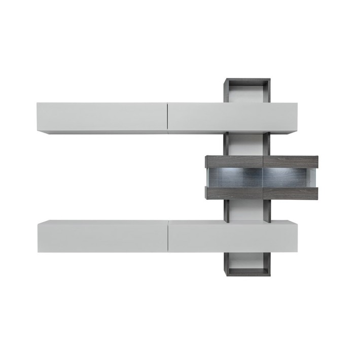 Ensemble salon TOKO. Composition TV murale coloris blanc et bois. LED incluses.