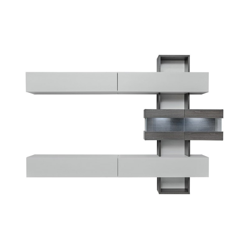 Ensemble salon TOKO. Composition TV murale coloris blanc et bois. LED incluses.